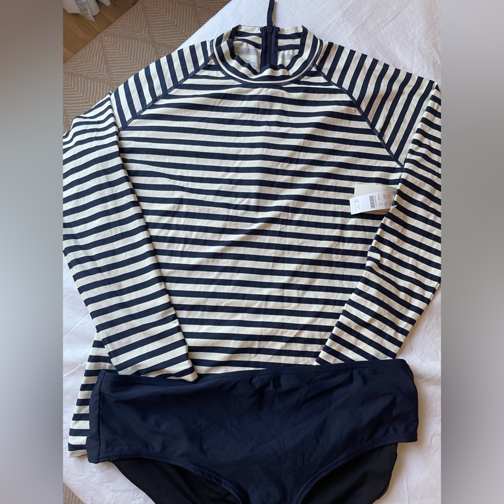 J.Crew navy and white rash guard and boy short